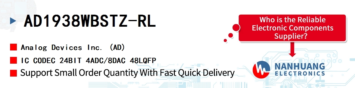 AD1938WBSTZ-RL ADI IC CODEC 24BIT 4ADC/8DAC 48LQFP