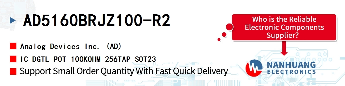 AD5160BRJZ100-R2 ADI IC DGTL POT 100KOHM 256TAP SOT23