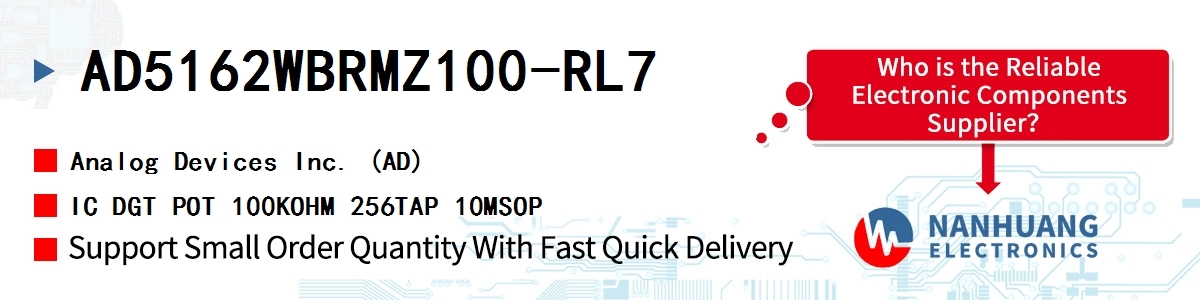 AD5162WBRMZ100-RL7 ADI IC DGT POT 100KOHM 256TAP 10MSOP