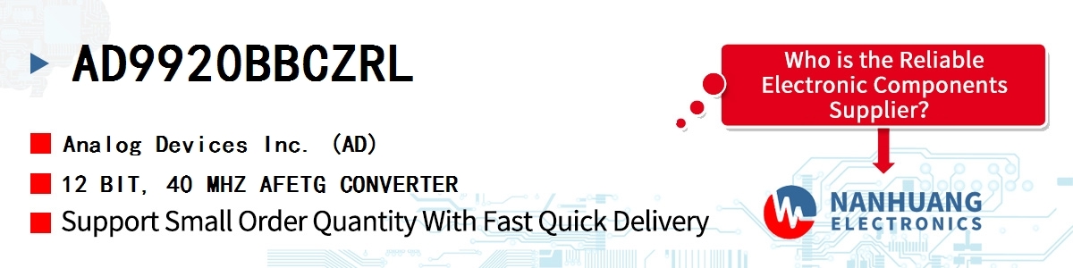 AD9920BBCZRL ADI 12 BIT, 40 MHZ AFETG CONVERTER