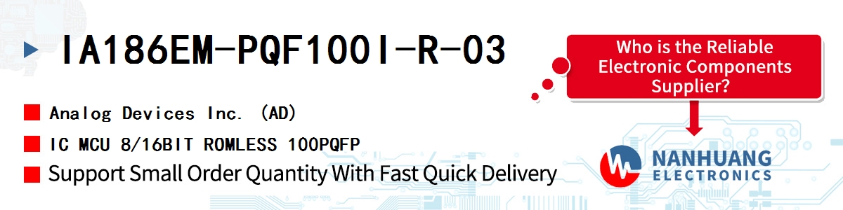 IA186EM-PQF100I-R-03 ADI IC MCU 8/16BIT ROMLESS 100PQFP